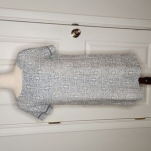 Lilla P Blue & White Woven Cotton Gauze Short Sleeve Dress  Size S